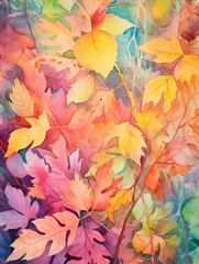 Autumn Leaves Paradise: Richly Textured Watercolor Landscape Art Print