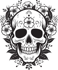 Dark Blossoms Thick Lineart Flower Compositions with Skull Accents