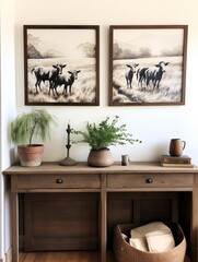 Valley Grazing: Rustic Farmhouse Animal Sketches & Nature Landscape Art