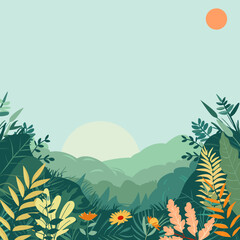 Fototapeta na wymiar Vector illustration in trendy flat simple style - spring and summer background with copy space for text - landscape with plants, leaves, flowers