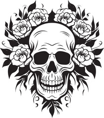 Floral Gravitas Thick Lineart Depictions of Flowers and Skulls