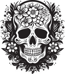 Floral Intricacies Thick Lineart Depictions of Flowers and Skulls