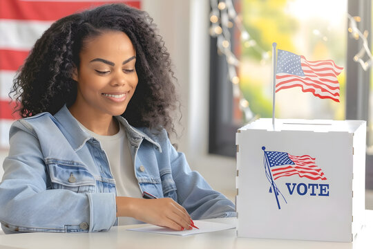 person holding american flag at a vote box