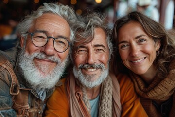 a typical Adobe stock image, The theme is about older people and Gathering with old friends --no logo, hands --chaos 15 --ar 3:2 --stylize 650 --v 6 Job ID: 94712243-fcce-4846-a5da-1fba6b63143a - obrazy, fototapety, plakaty