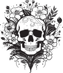 Dark Blossoms Thick Lineart Flowers with Skull Accents