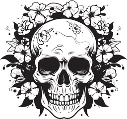Floral Fragility Thick Lineart Skulls Amidst Petals