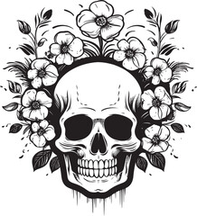 Floral Gravitas Thick Lineart Skull and Flower Artistry