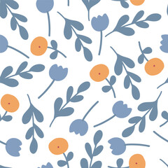 Flowers flat design yellow and blue tulips seamless pattern