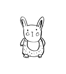 Rabbit. Hand drawn graphic vector. Contour lines pencil drawing.