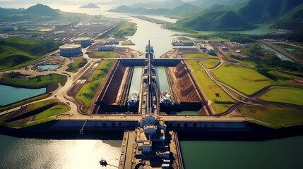 Stunning Aerial Image of the Miraflores Locks - obrazy, fototapety, plakaty