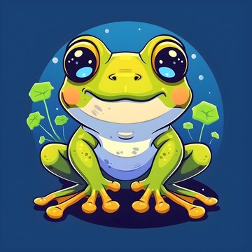 Premium Flat Cartoon Frog: Vector Icon Illustration for Animal Nature Concept
