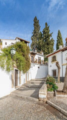 Street in the popular neighborhood of Albaicin in the city of Granada, in Andalusia, Spain