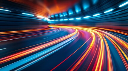 Futuristic highway neon streaks high speed travel