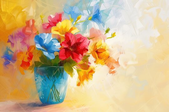 Illustration of fresh cut spring flowers in vase