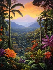 Vibrant Tropical Jungle Overlooks - Captivating Island Scenic Vista Wall Art