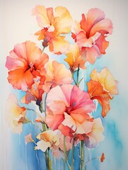 Vibrant Watercolor Floral Paintings: Handmade Sunset Flower Canvas Art