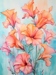 Vibrant Sunset Flower Canvas: Handmade Watercolor Floral Paintings
