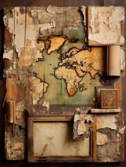 Vintage Map Earth Tones Art Collection: Aged Paper Maps for Rustic Decor