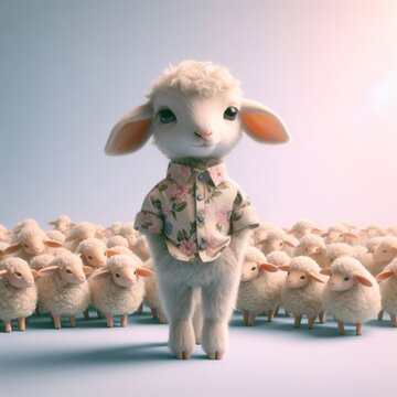 illustration of lamb in pink and pastel colors, the concept of natural wool.