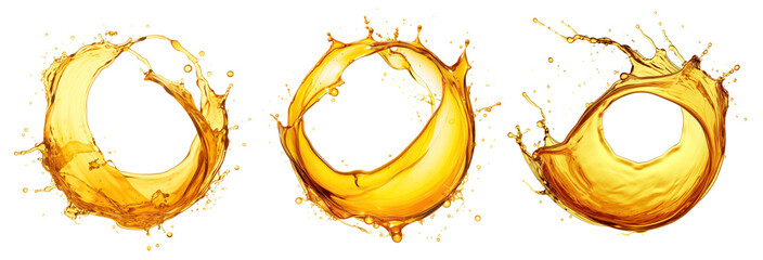 Set of round-shaped golden oil splashes, cut out