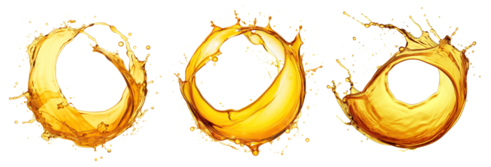 Set of round-shaped golden oil splashes, cut out