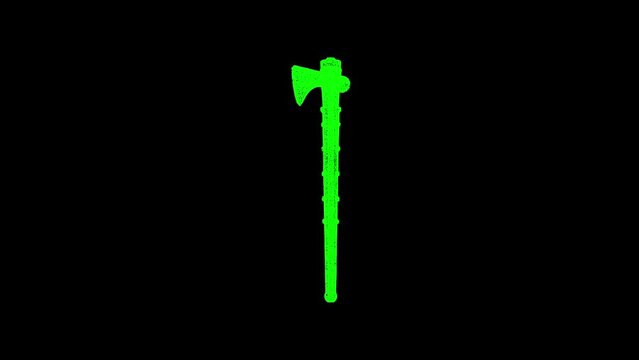 3D Indian Tomahawk rotates on black background. Melee weapons concept. Traditional Native American Weapons. Business advertising backdrop. For title, text, presentation. 3d animation 60 FPS