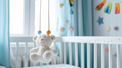 Baby crib hanging toy icon line. - obrazy, fototapety, plakaty