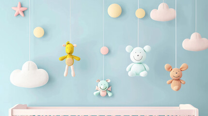 Baby crib hanging toy icon line. - obrazy, fototapety, plakaty