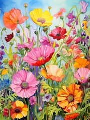 Wildflower Blooms: Vibrant Watercolor Floral Paintings - Vintage Art Print Collection