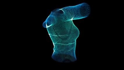 Women's short-sleeved sweater. Digital particles formed form 3d model clothes.
