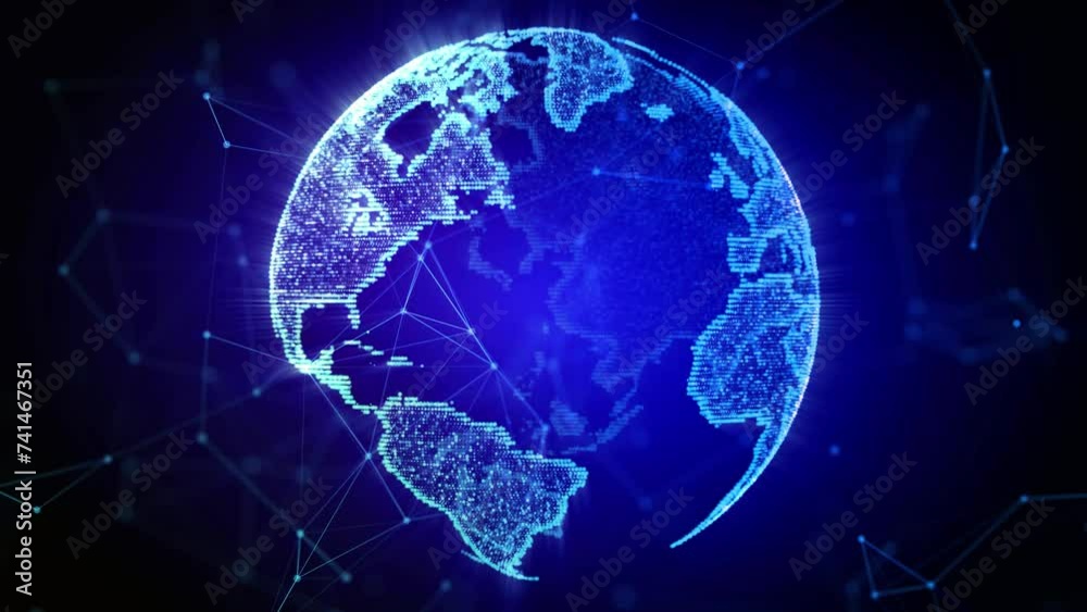 Canvas Prints earth globalization in 3d digital motion graphic. concept transmit ai networking on fiber optic. tra