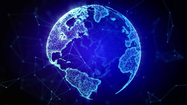 Earth Globalization in 3d Digital Motion Graphic. Concept Transmit Ai Networking on Fiber Optic. Transfer 5g Web Communications Signal on Worldwide.