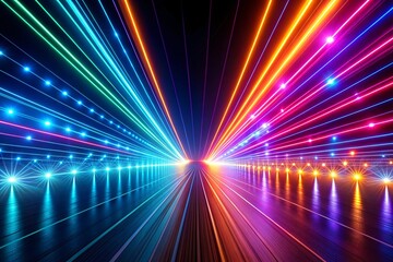 Laser rays and glowing lines on a dark background, abstract, digital art