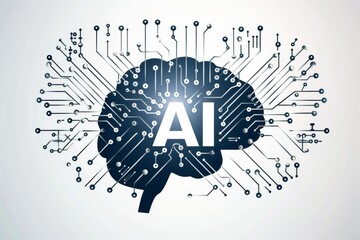 AI Brain Chip cognitive rehabilitation. Artificial Intelligence doping mind cognitive computing opportunities axon. Semiconductor spike trains circuit board emerging trend - obrazy, fototapety, plakaty