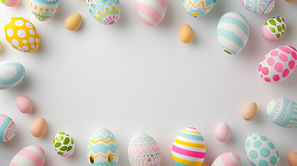 Easter banner with colorful Easter Egg double side border over a white background. Top view with copy space - Powered by Adobe