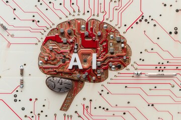 AI Brain Chip cognitive prosthetics. Artificial Intelligence mental acuity mind sige axon. Semiconductor neuronal differentiation circuit board excitatory neurotransmission