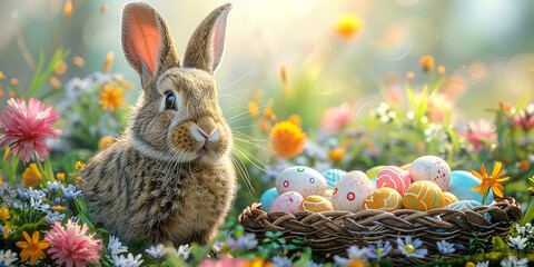 Fototapeta na wymiar Easter bunny rabbit in the garden. Grnerative AI.