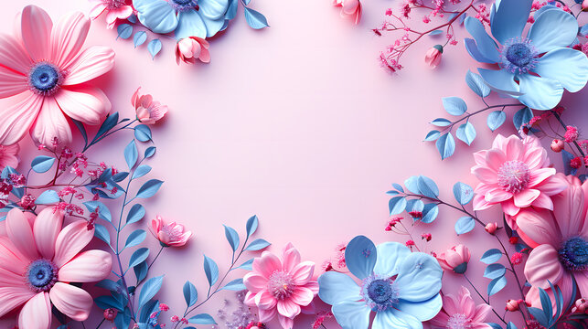 Banner with flowers on light purple background