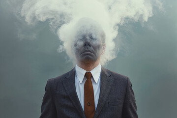 Conceptual Burnout with Clouded Mind Man. Generative AI image