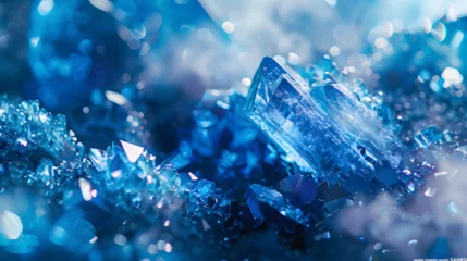 Aluminium Prints Macro photography Blue quartz macro texture, Ice crystals on the frozen glass in the winter 