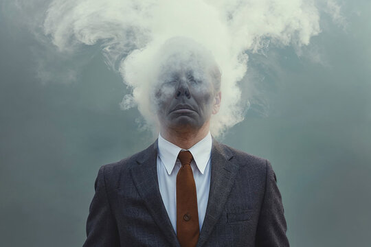 Conceptual Burnout with Clouded Mind Man. Generative AI image