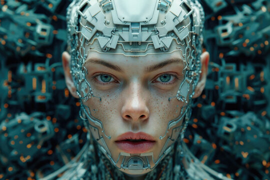 Futuristic cyborg woman with advanced technology integration Generative AI image