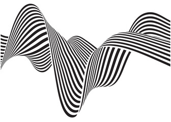 Vector Optical wave lines, geometric black and white monochrome wallpaper graphic design.Groovy Background, Wallpaper, Print, fabric.  © Riva
