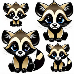 Fototapeta premium Enchanting Expressions: The Allure of Diverse Faces of Baby Civet Cubs.(Generative AI)