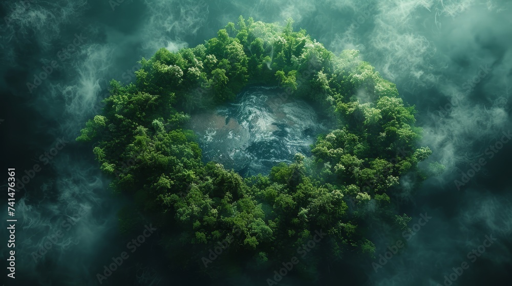 Poster view from above of green forest and earth, protect the earth, texture of forest view from above ecos