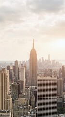 Fototapeta na wymiar New York skyscraper towers at sunset aerial view