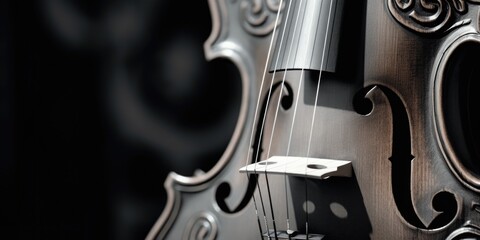 Close up shot of a violin on a dark black background. Suitable for music-related designs