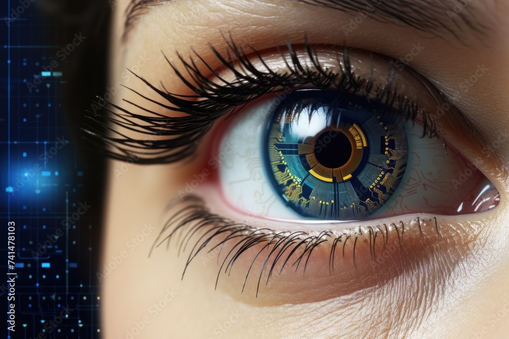 Aufkleber a detailed close up of a person's eye with a clock reflected on it. ideal for concepts of time, dead