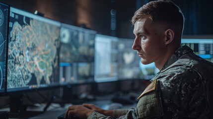 Military personnel on computer