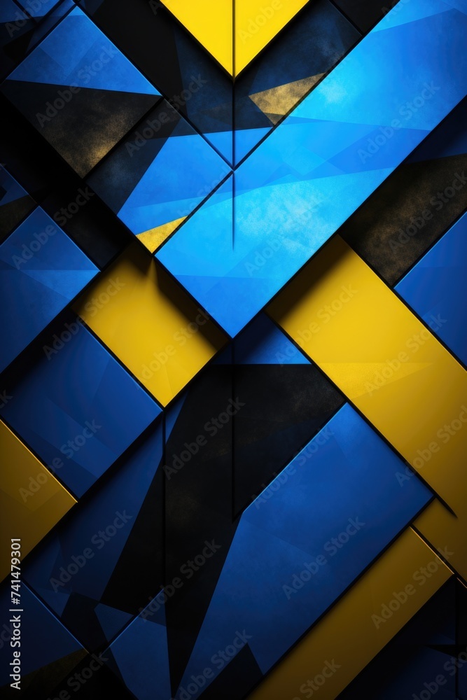 Poster a simple blue and yellow wall with a clock. suitable for interior design concepts